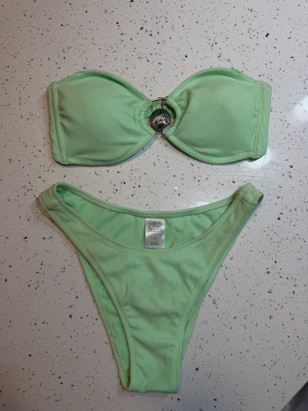 wild fable Mint Green Textured Bikini Top and Bottom Set